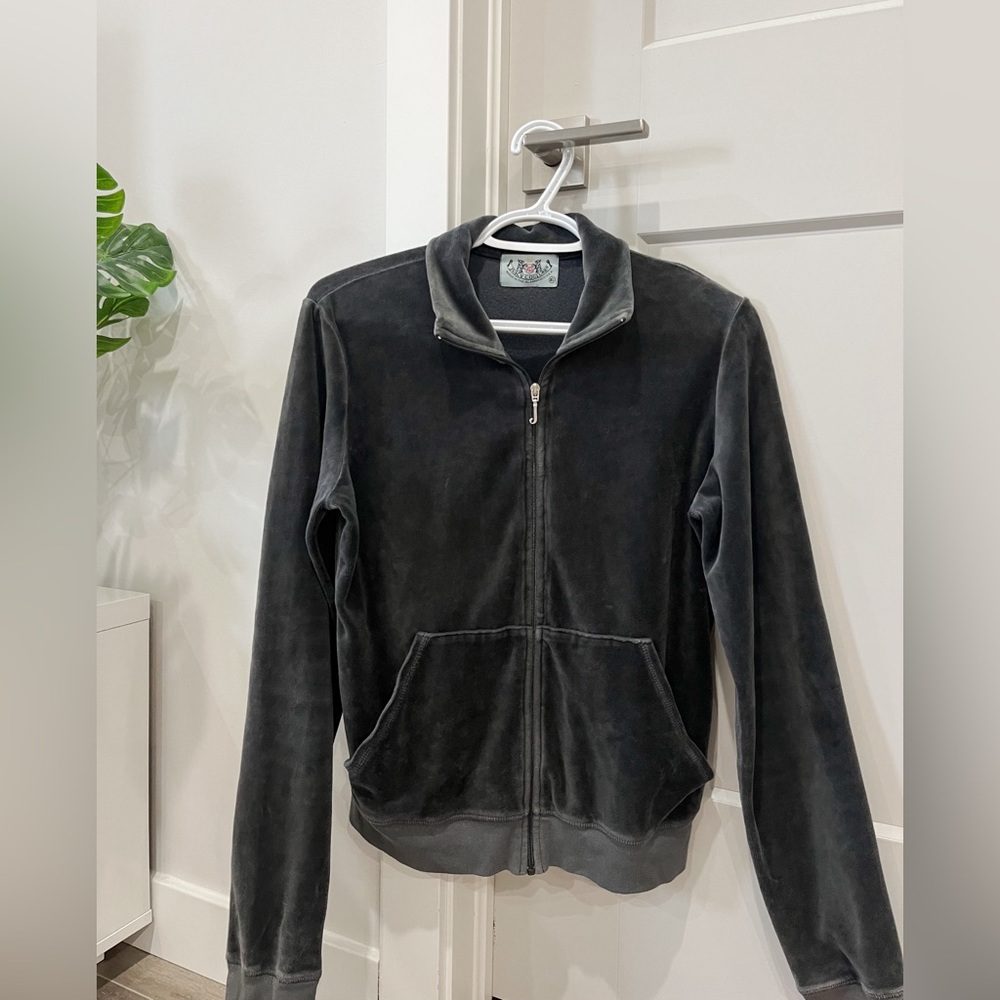 Juicy Couture vintage Y2K velour charcoal grey zip-up